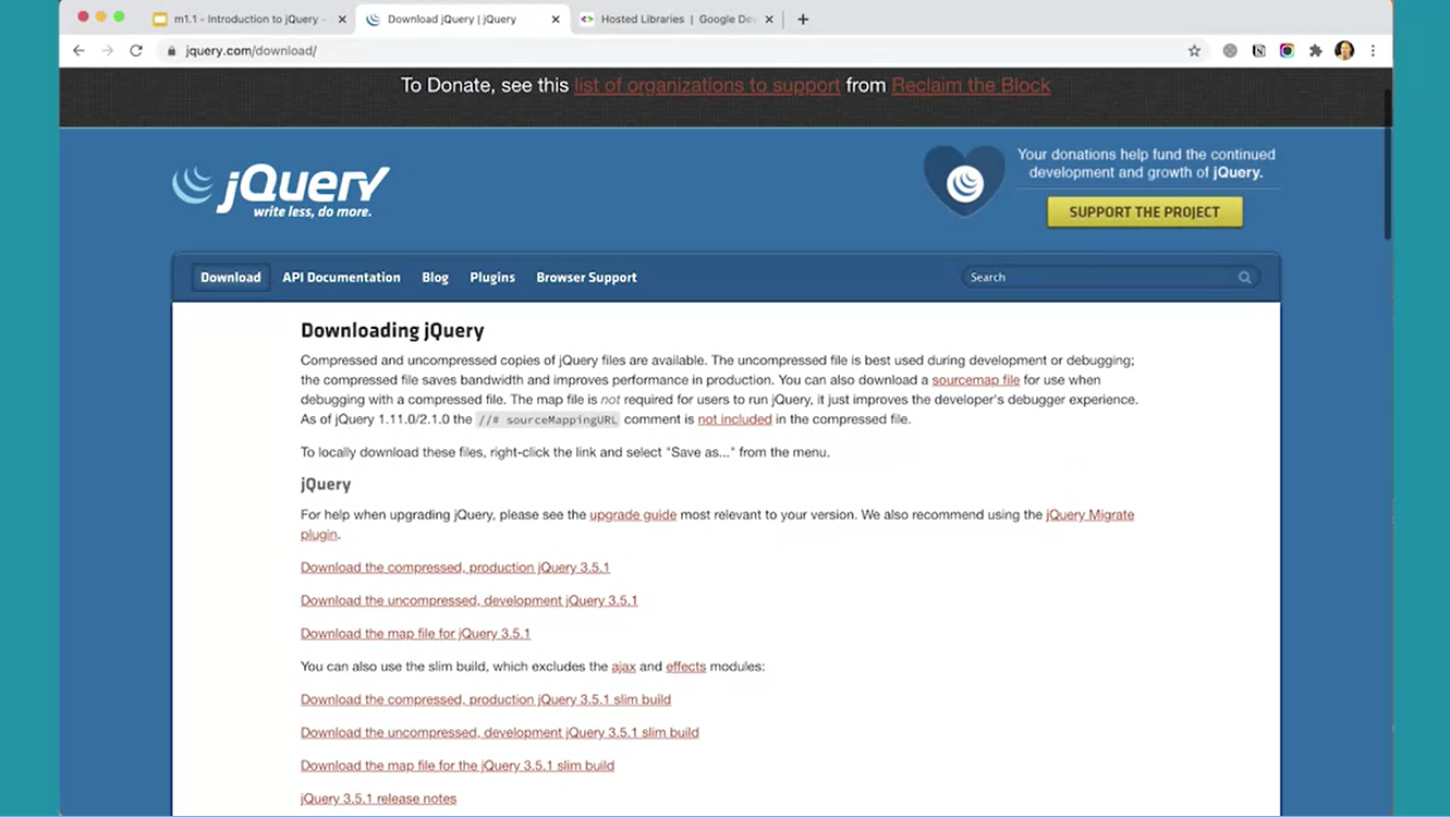 Downloading jQuery.