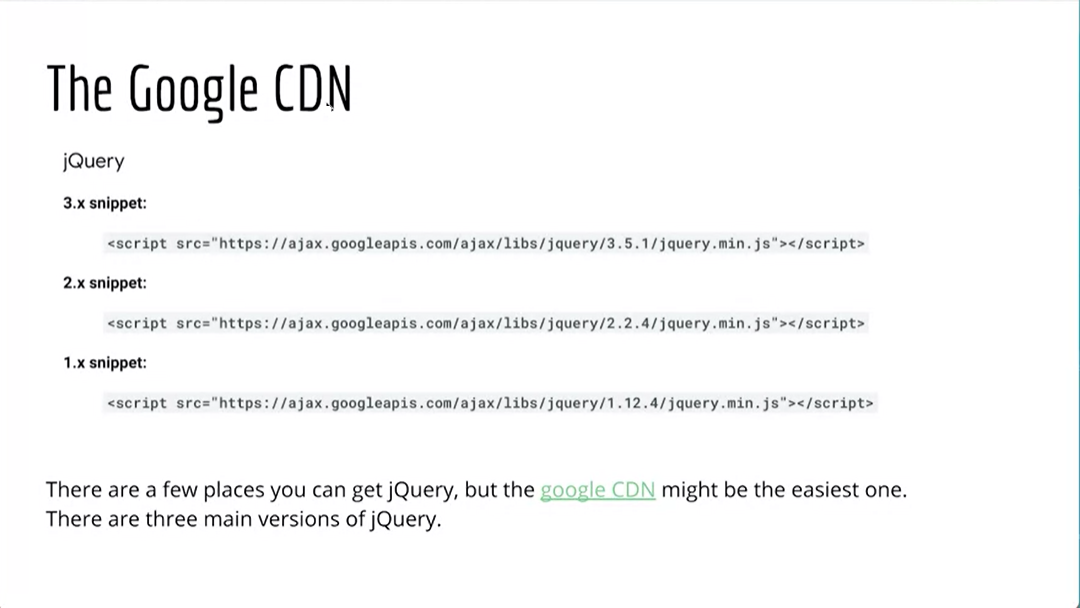 Example jQuery snippets, The Google CDN.