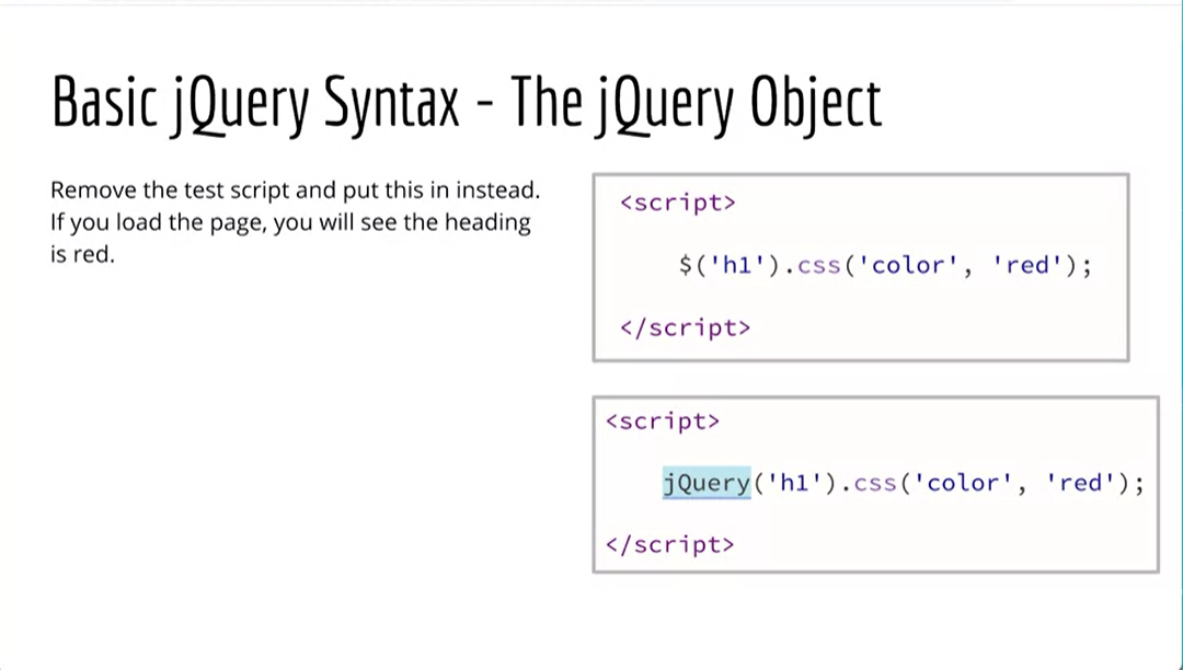 Example, Basic jQuery Syntax - The jQuery Object.