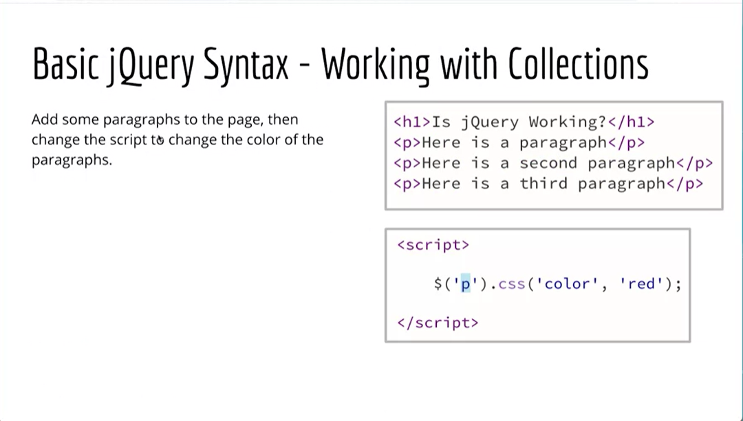 Example, Basic jQuery Syntax - Working with Collections.