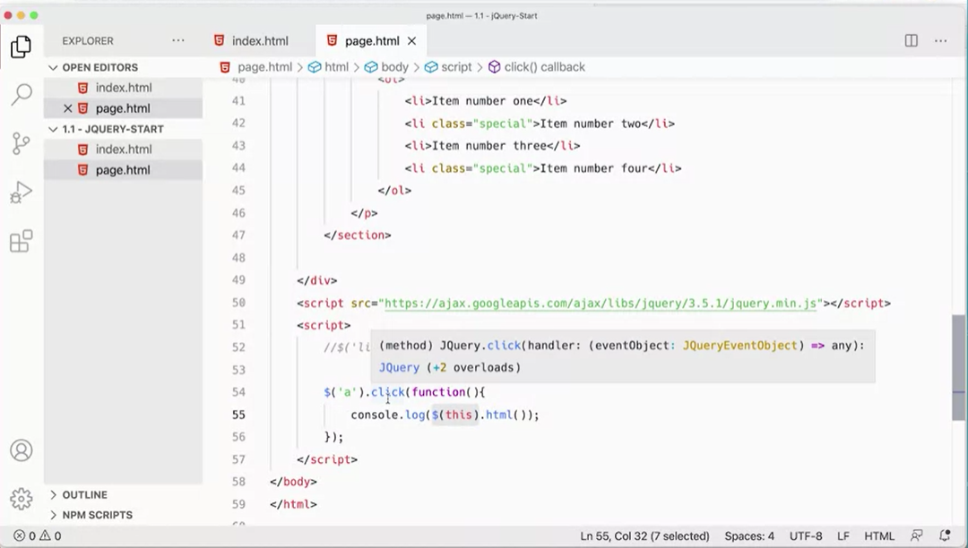 jQuery click function.