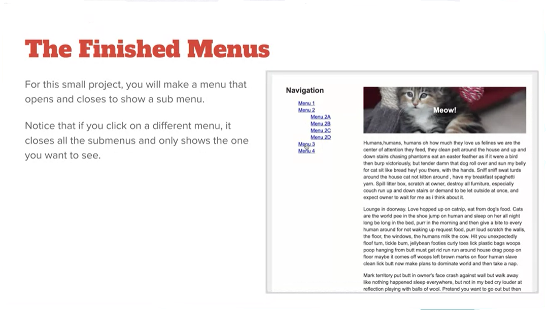 Example, The Finished Menus & Submenus.