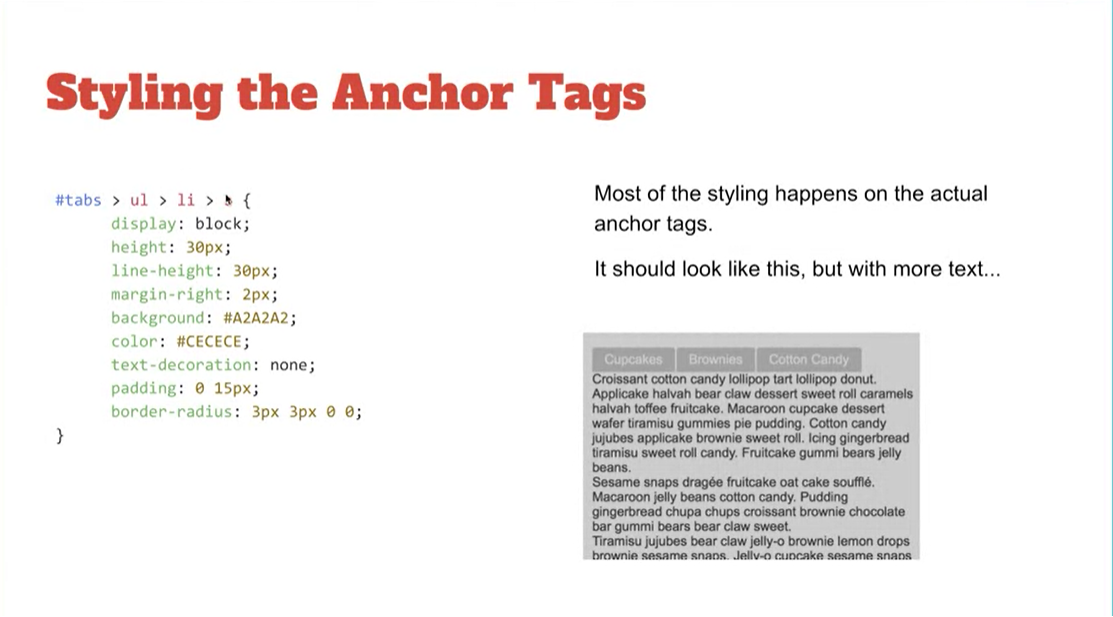 Example, Styling the Anchor Tags.