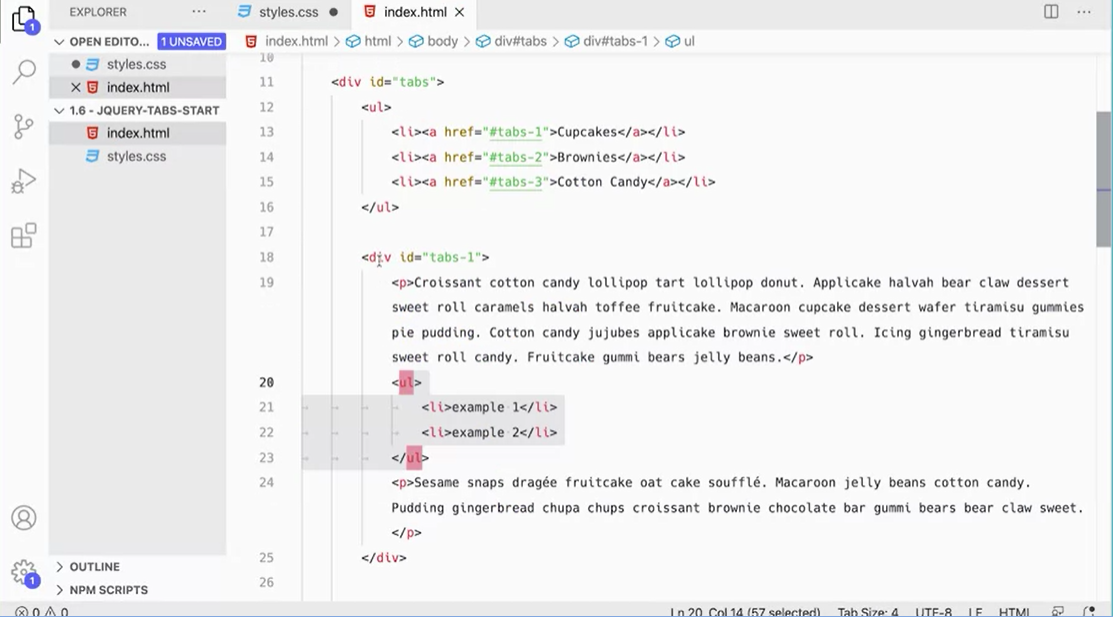 Target divs with id='tabs'.