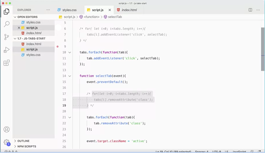 Function selectTab.