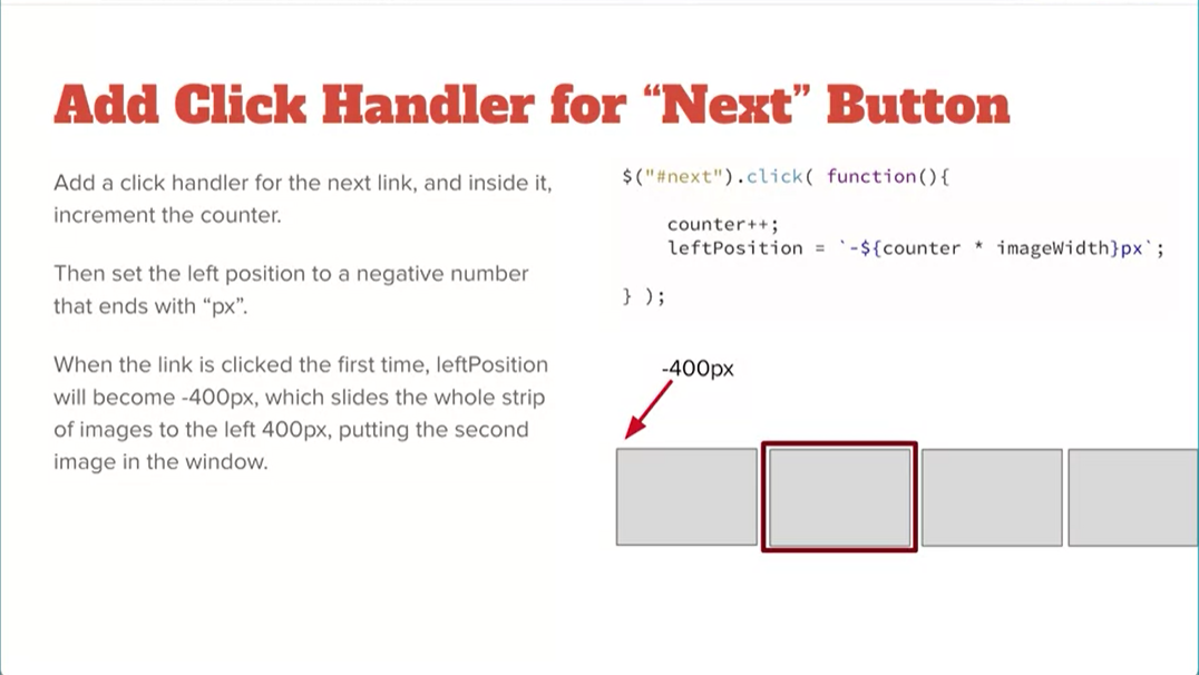 Example, Add Click Handler for”Next” Button” alt=“Example, Add Click Handler
    for 'Next' Button.