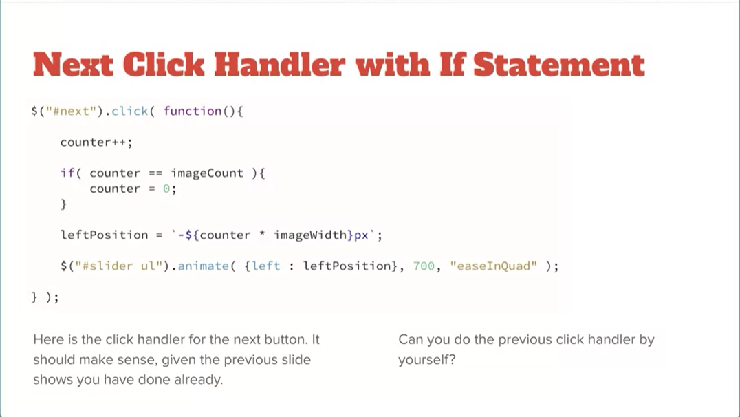 Example, Next Click Handler with If Statement.