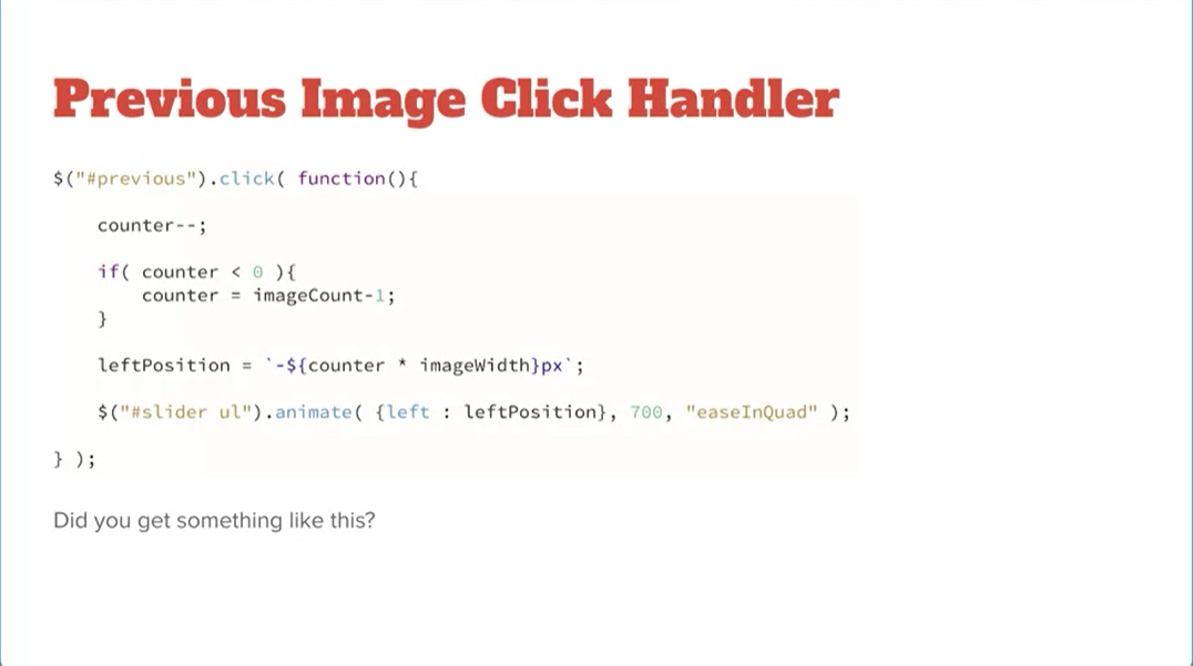 Example, Previous Image Click Handler.