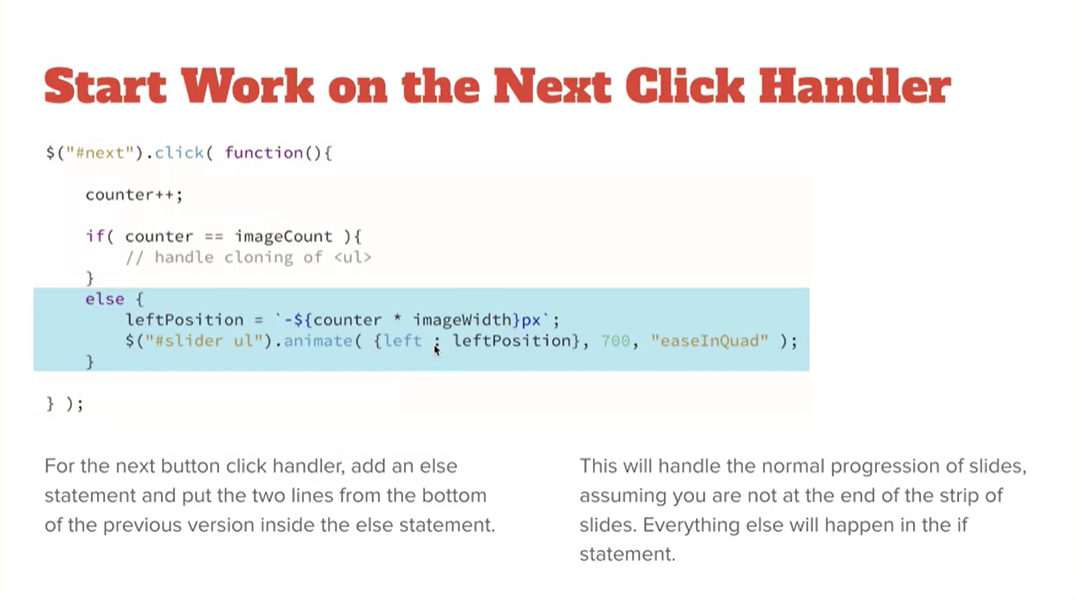 Example, Start Work on the Next Click Handler.