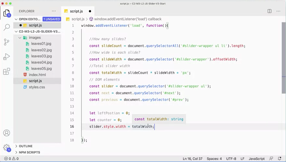 Set slider style width equal to total width.