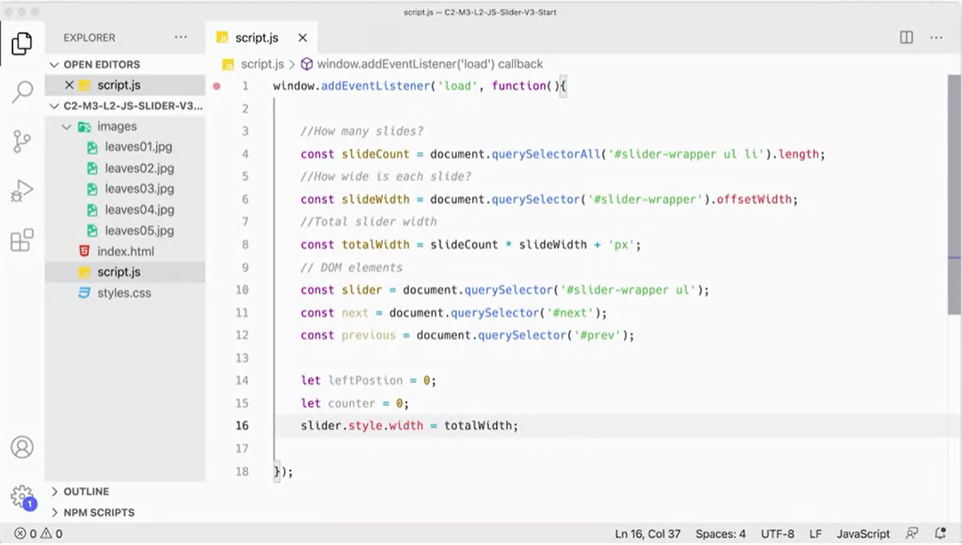 Set slider.style.width = totalWidth.