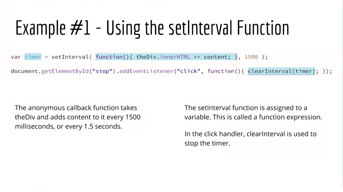 Example #1, Using the setInterval Function.