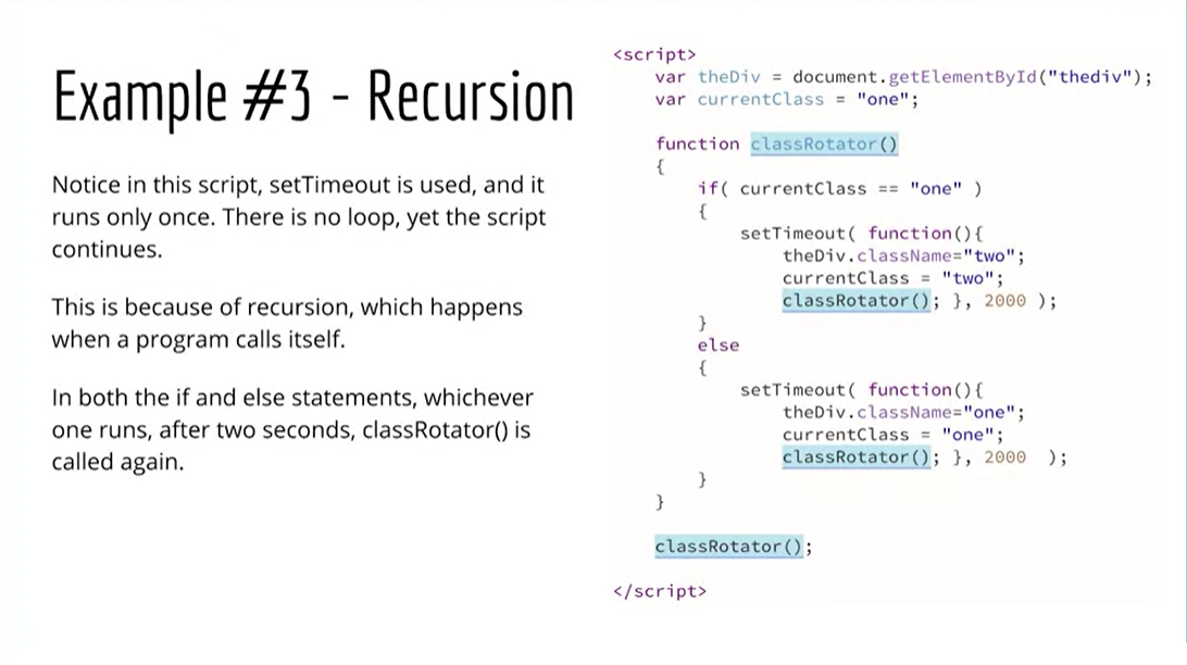 Example 3, recursion, calls itself.