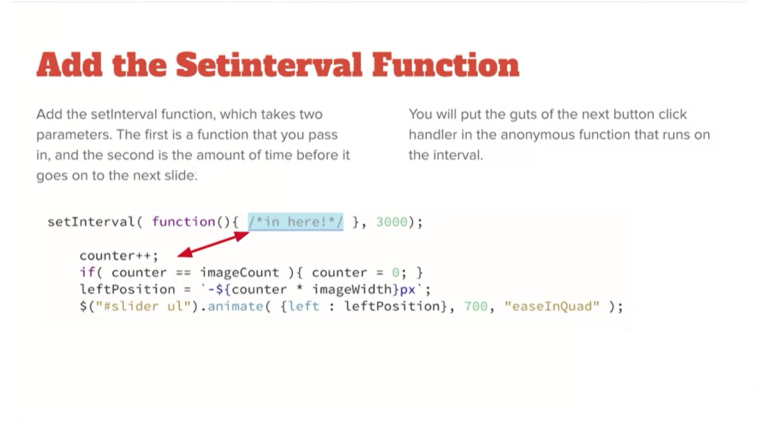 Example, Add the Setinterval Function.