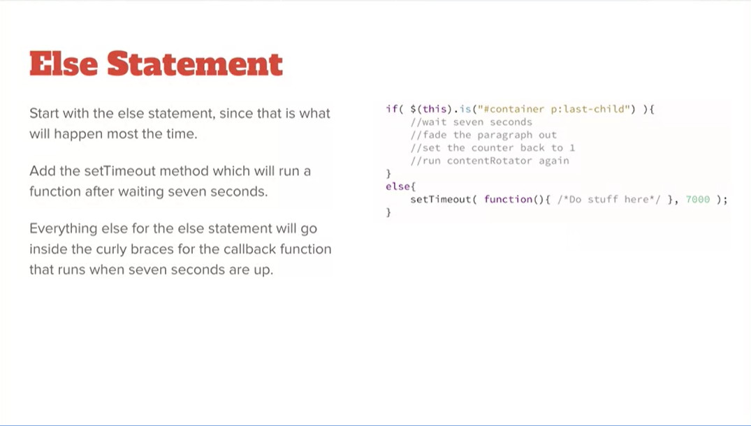 Example, Else Statement setTimeout callback function.