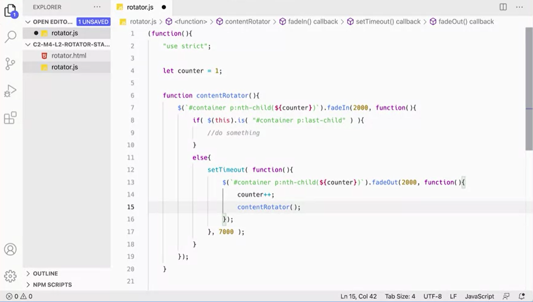 contentRotator example using the callback function.